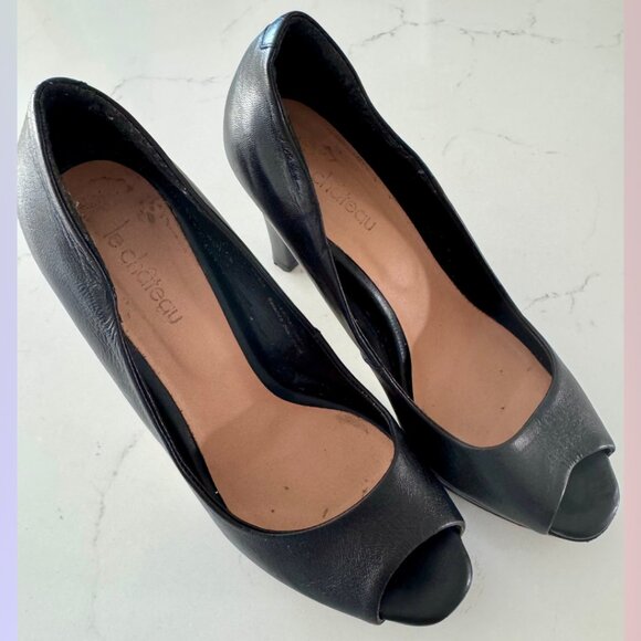 Le Château Black Leather Peep-Toe Pumps – Size 38 - Picture 2 of 6